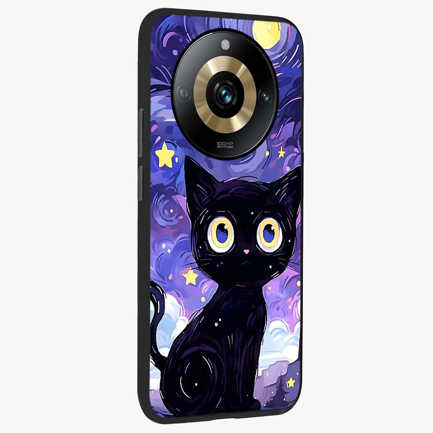 Abstract Cat Art Glass Case upright view showcasing creative feline illustration and aesthetic artistic style.