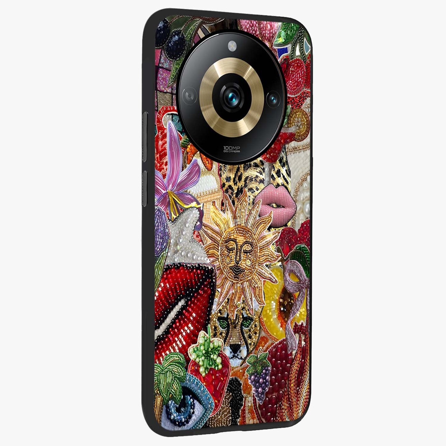 Beaded Fashion Jungle Glass Case upright view showcasing tropical jungle aesthetic with decorative bead elements.