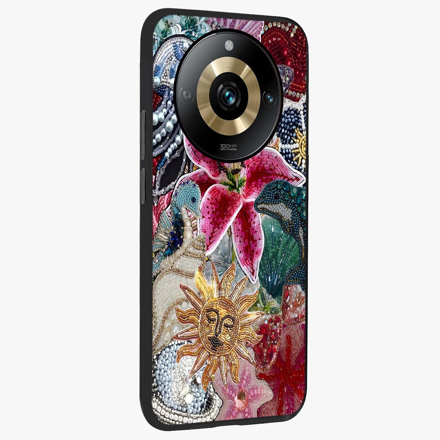 Beaded Garden Fantasy Glass Case upright view showcasing whimsical garden aesthetic with artistic bead details.