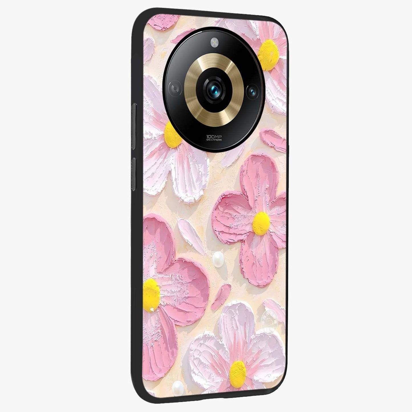 Blush Bloom Texture Glass Case upright view showcasing delicate blush floral texture with modern minimal style.