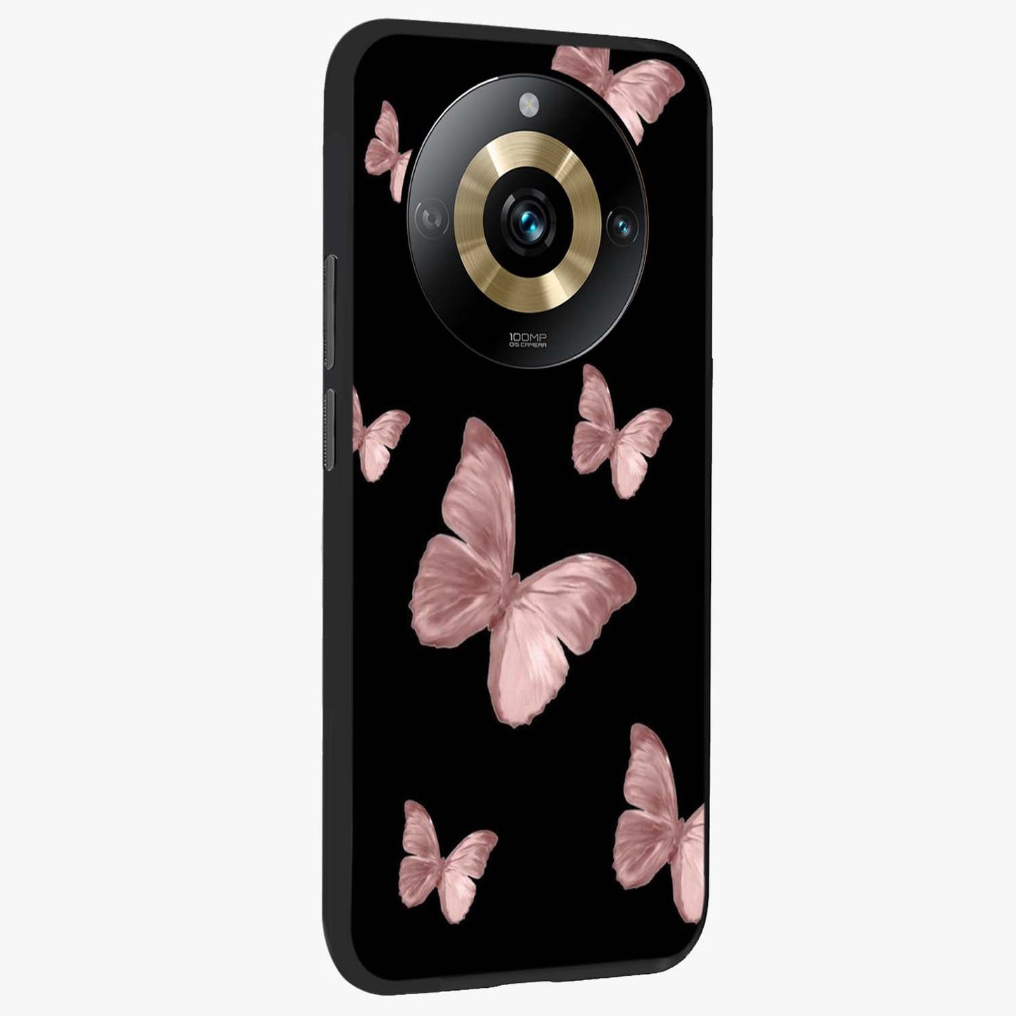 Butterfly Pattern Glass Case upright view showcasing graceful butterfly artwork with soft decorative theme.