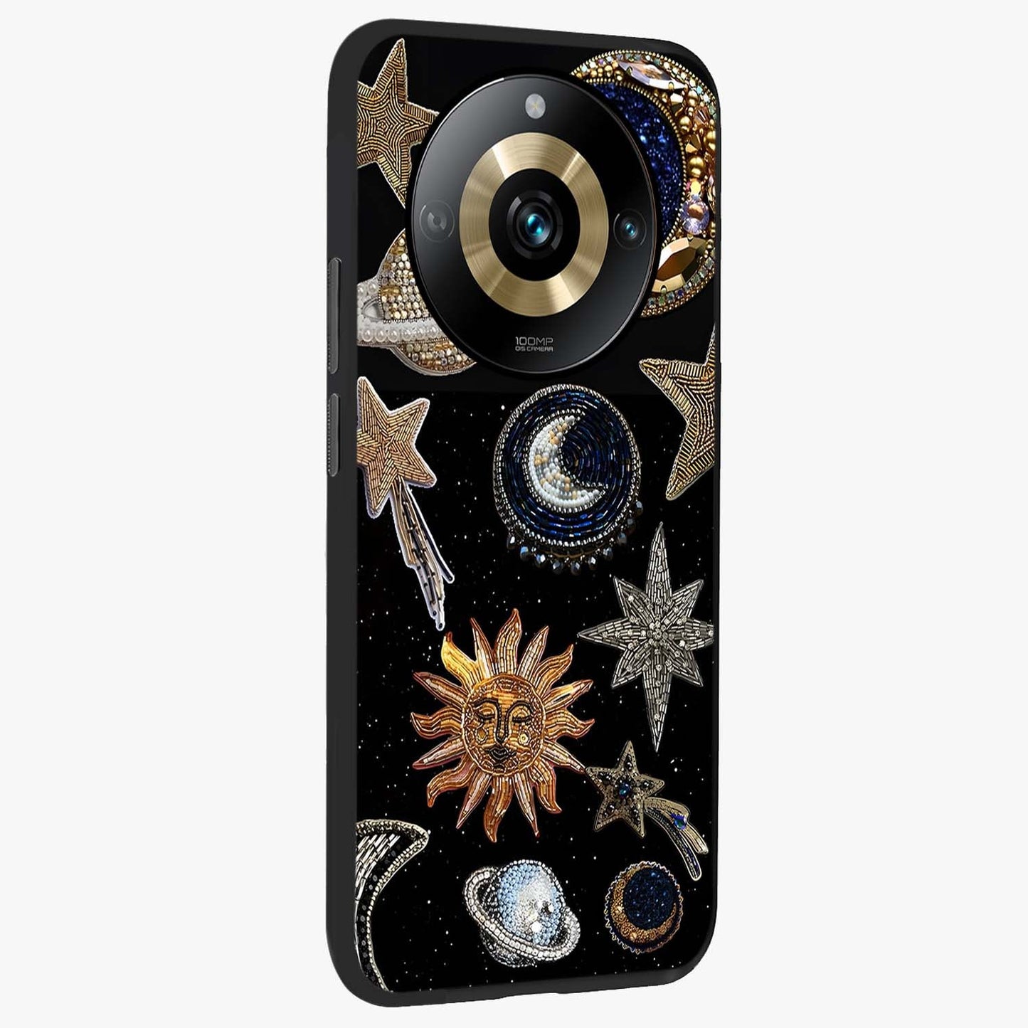Celestial Gem Constellations Glass Case upright view showcasing cosmic constellation artwork with celestial aesthetic style.