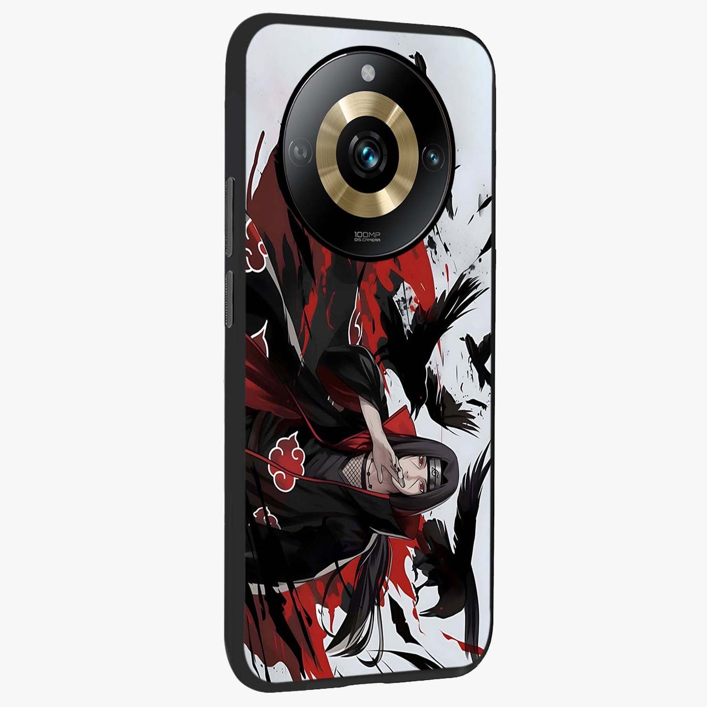 Crimson Crow Illusion Glass Case upright view showcasing striking crow illusion artwork with intense crimson theme.