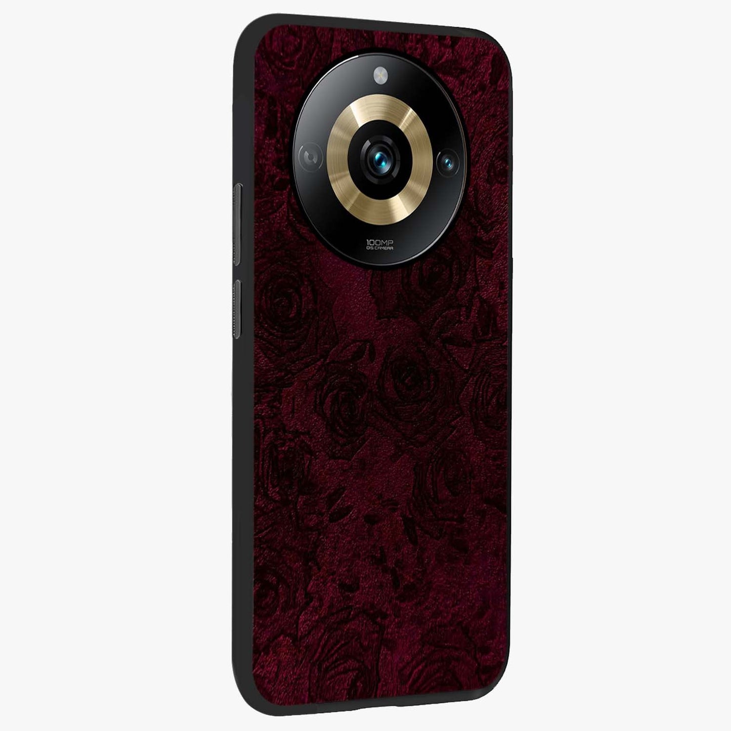 Crimson Fade Flow Glass Case upright view showcasing dynamic crimson flow artwork with stylish abstract theme.