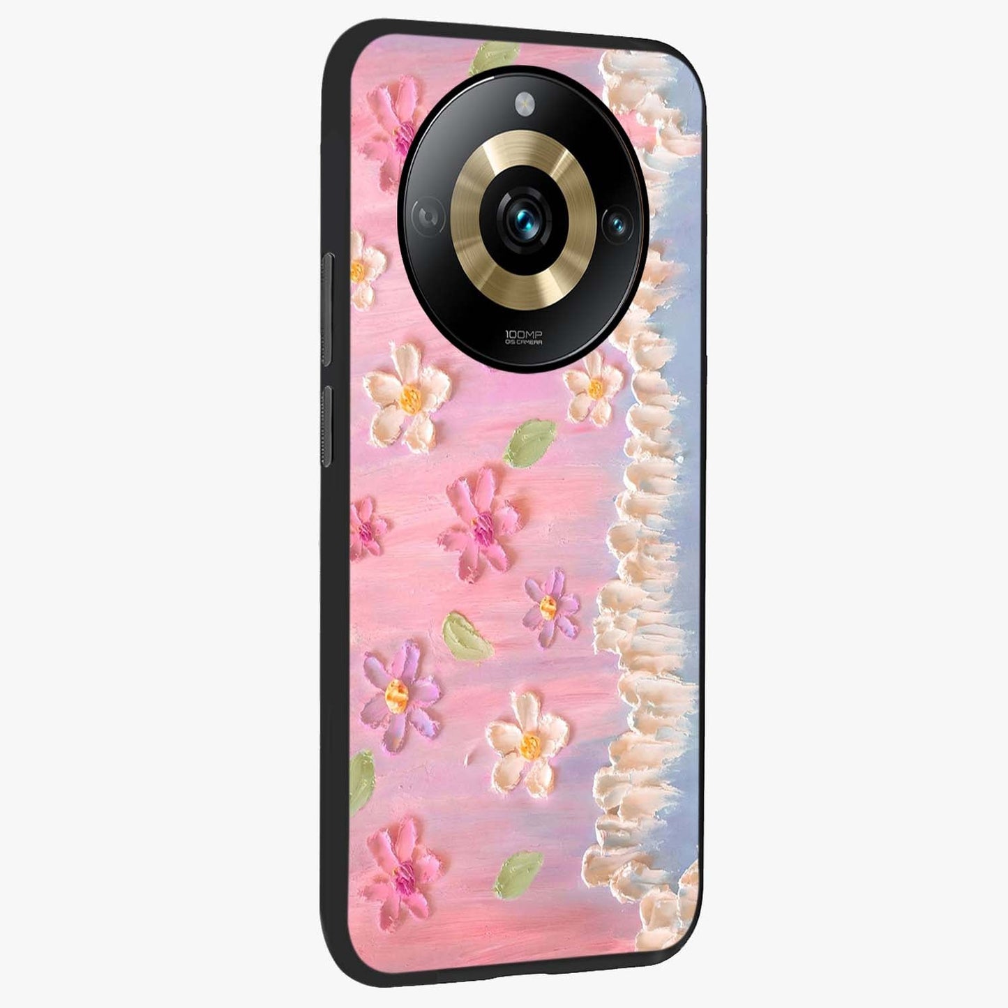 Dreamy Painted Garden Glass Case upright view showcasing vibrant floral garden artwork with artistic nature theme.