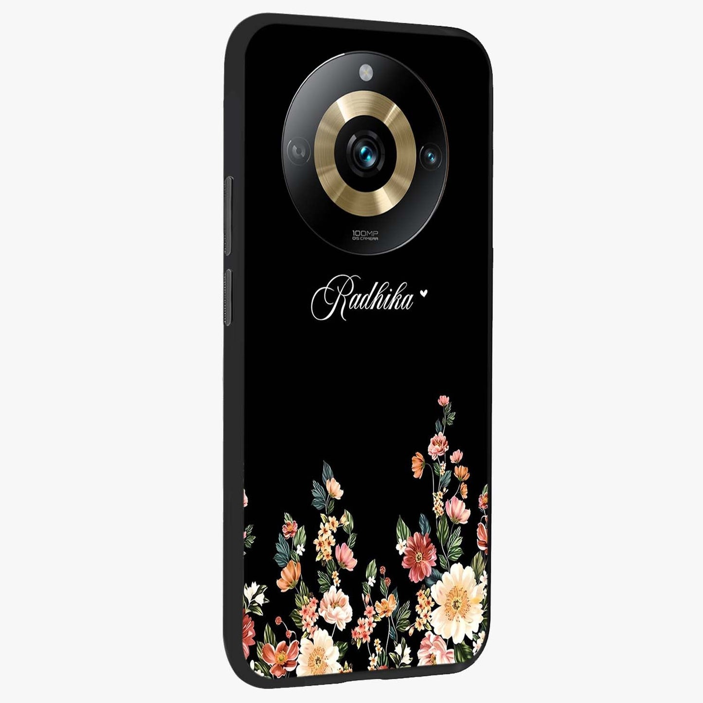 Floral Design With a Custom Personalized Name Glass Case upright view showcasing delicate floral artwork with personalized aesthetic style.