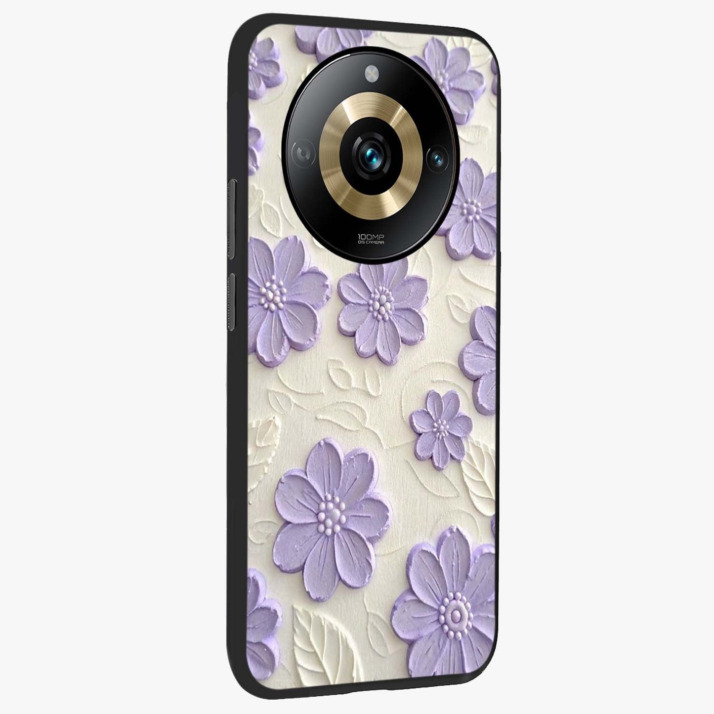 Floral Wall Art With Purple Flowers Glass Case upright view showcasing elegant purple flower artwork with decorative floral theme.