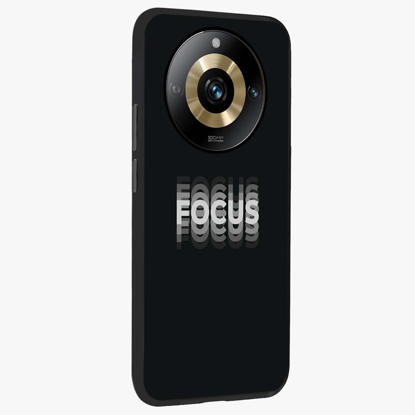 Focus Mode On Glass Case upright view showcasing strong typography statement with sleek motivational theme.