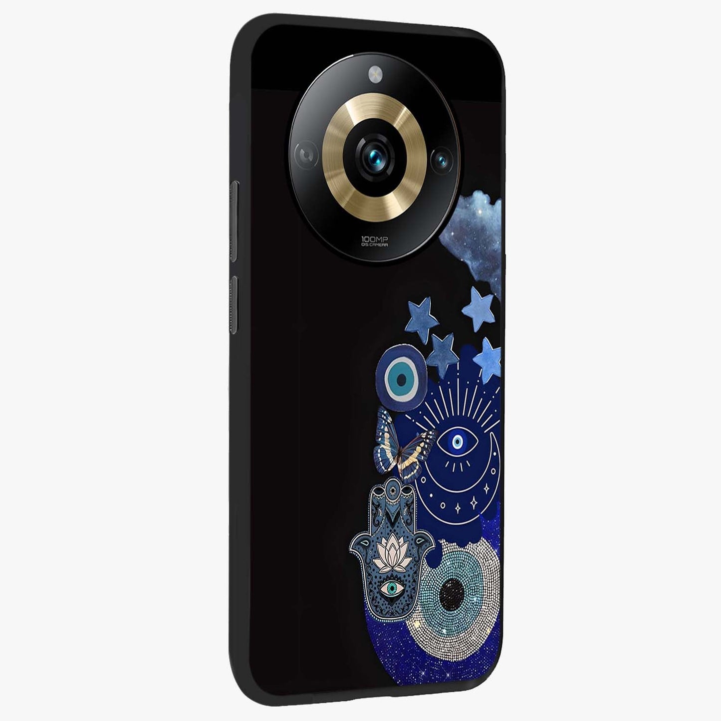 Galactic Charm Cluster Glass Case upright view showcasing glowing cosmic charm artwork with magical celestial style.