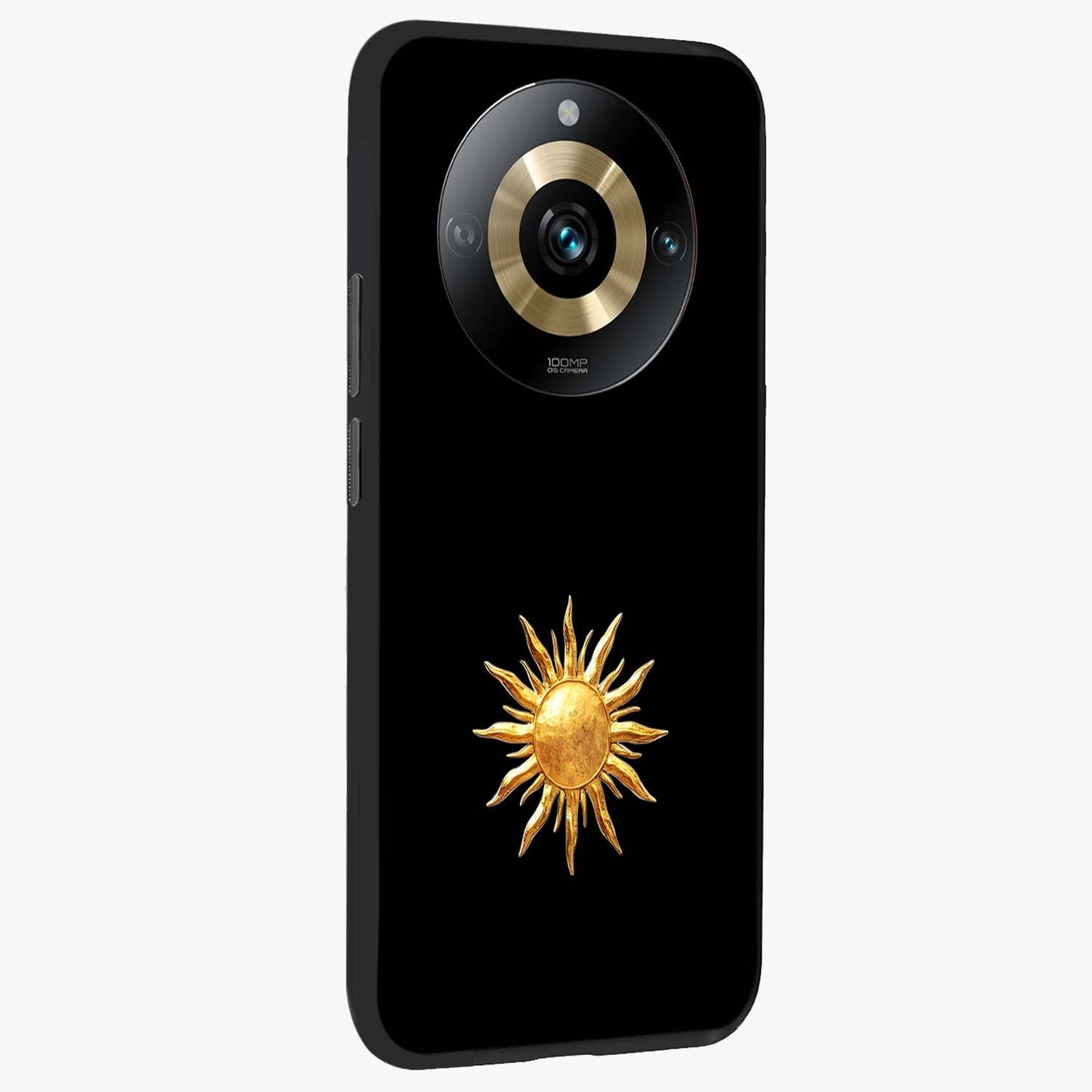 Golden Sun Minimalism Glass Case upright view showcasing haunting graveyard artwork with dramatic dark theme.