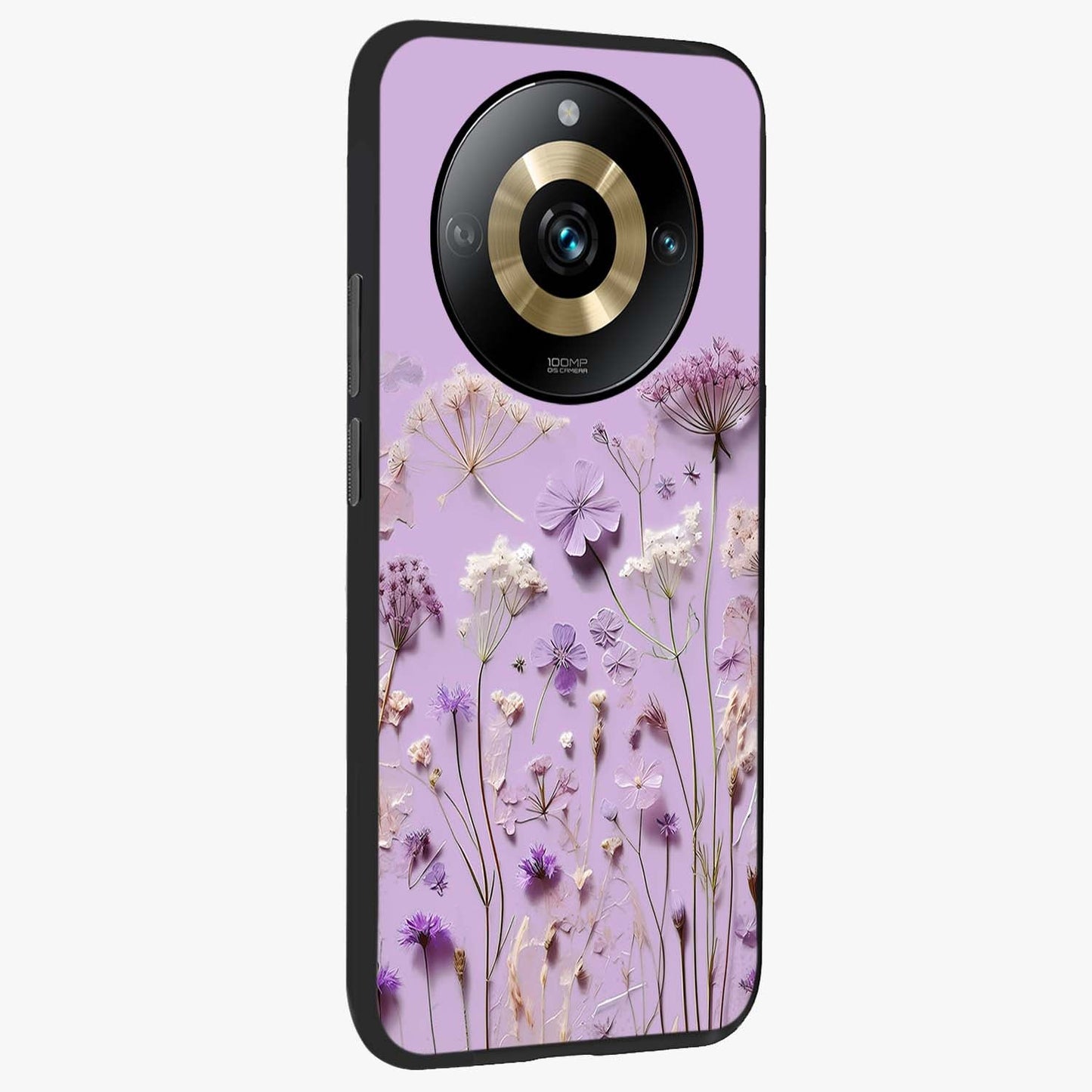 Lavender Blossom Dream Glass Case upright view showcasing delicate lavender blossom artwork with peaceful floral theme.