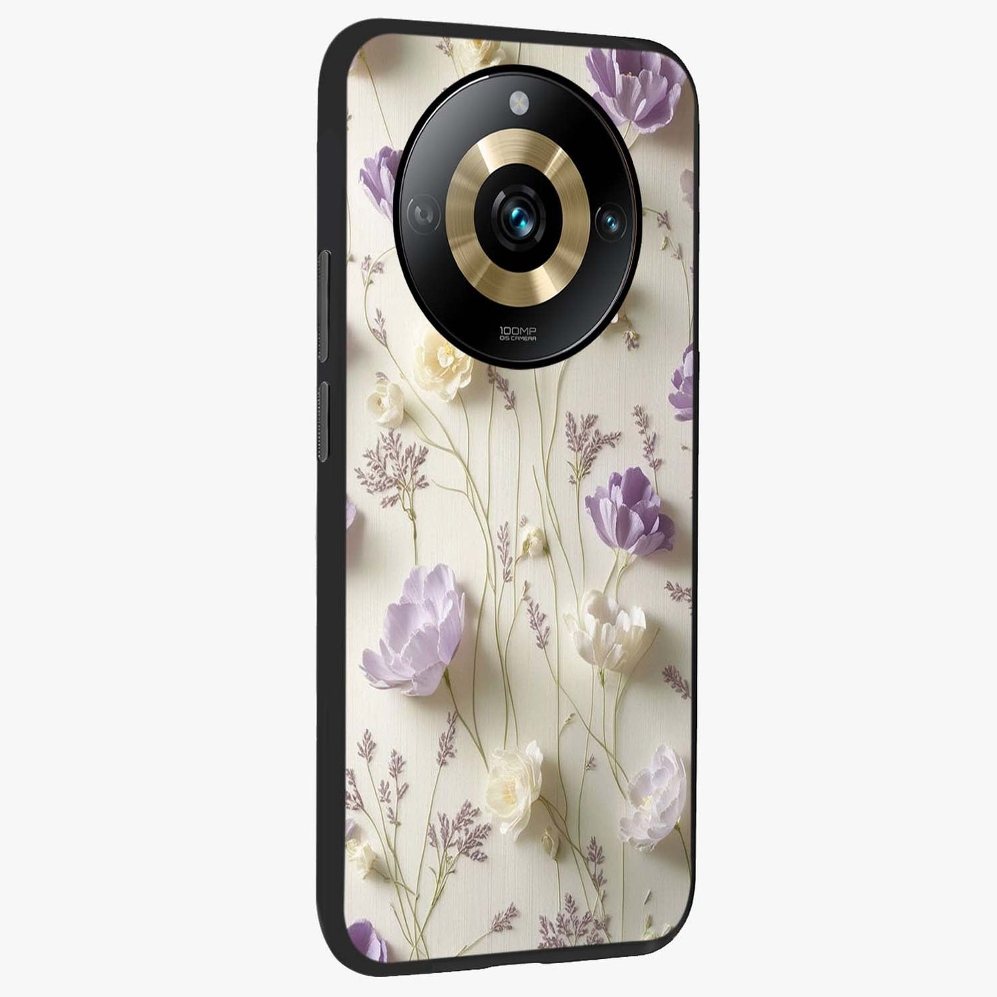 Lilac Breeze Harmony Glass Case upright view showcasing delicate lilac artwork with peaceful floral theme.
