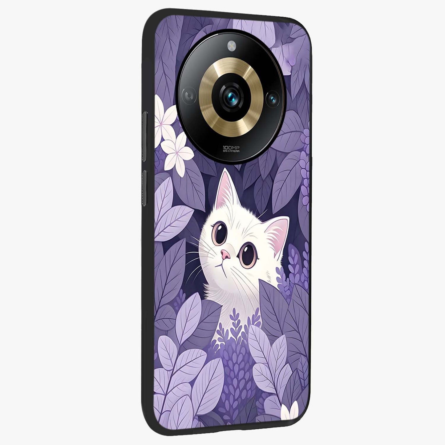 Lilac Hide Peek Cat Glass Case upright view showcasing charming cat artwork with adorable peek theme.