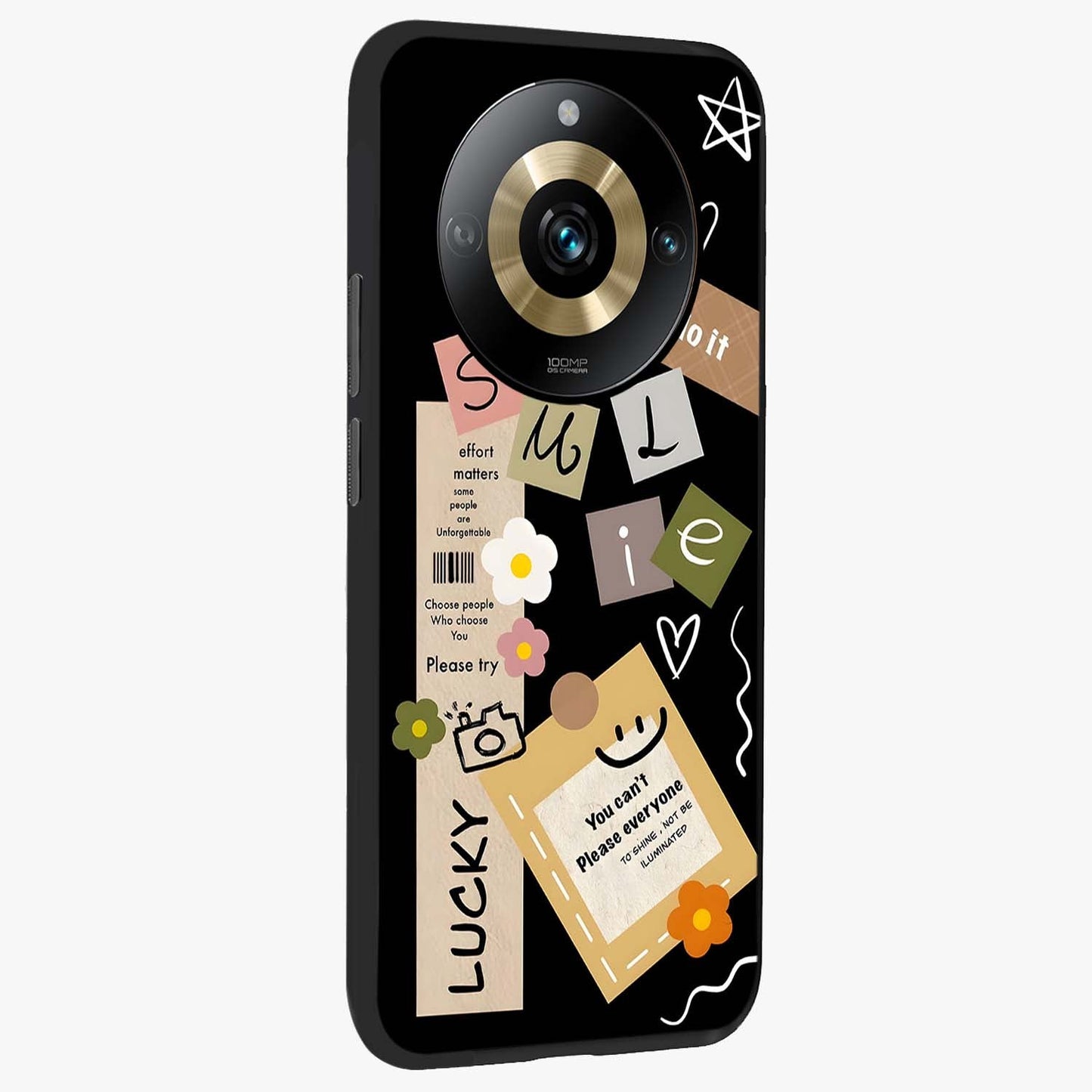 Lucky Aesthetic Collage Glass Case upright view showcasing vibrant collage artwork with youthful aesthetic theme.