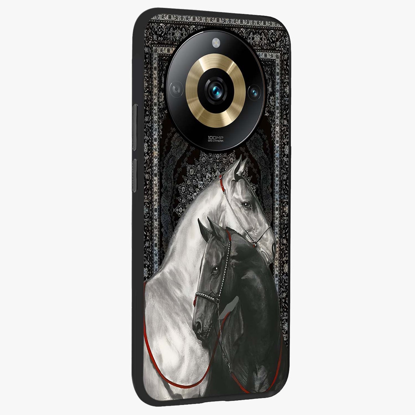 Majestic Ride Legacy Glass Case upright view showcasing dynamic ride inspired artwork with modern automotive theme.