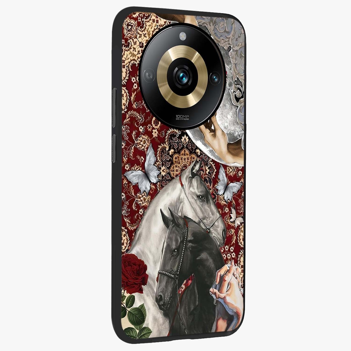 Moonlit Royal Stallion Glass Case upright view showcasing dramatic horse artwork with glowing moon themed design.