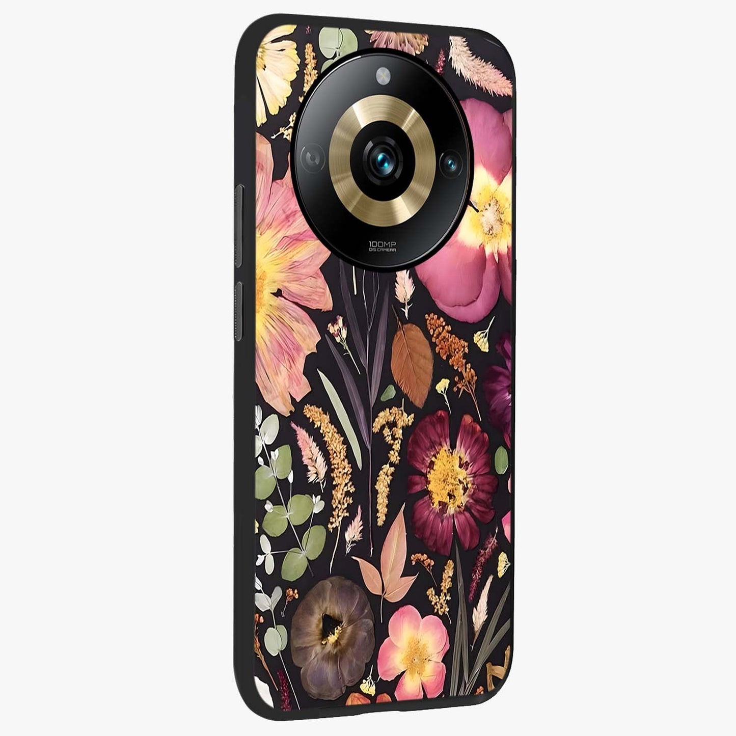 Petal Dream Tapestry Glass Case upright view showcasing detailed floral tapestry artwork with artistic nature theme.