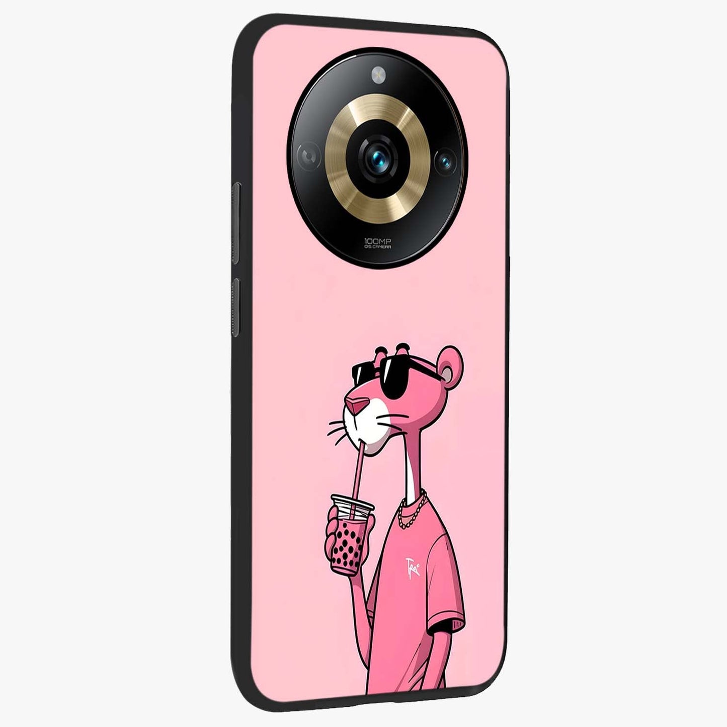 Pink Panther Glass Case upright view showcasing fun animated artwork with stylish retro cartoon theme.