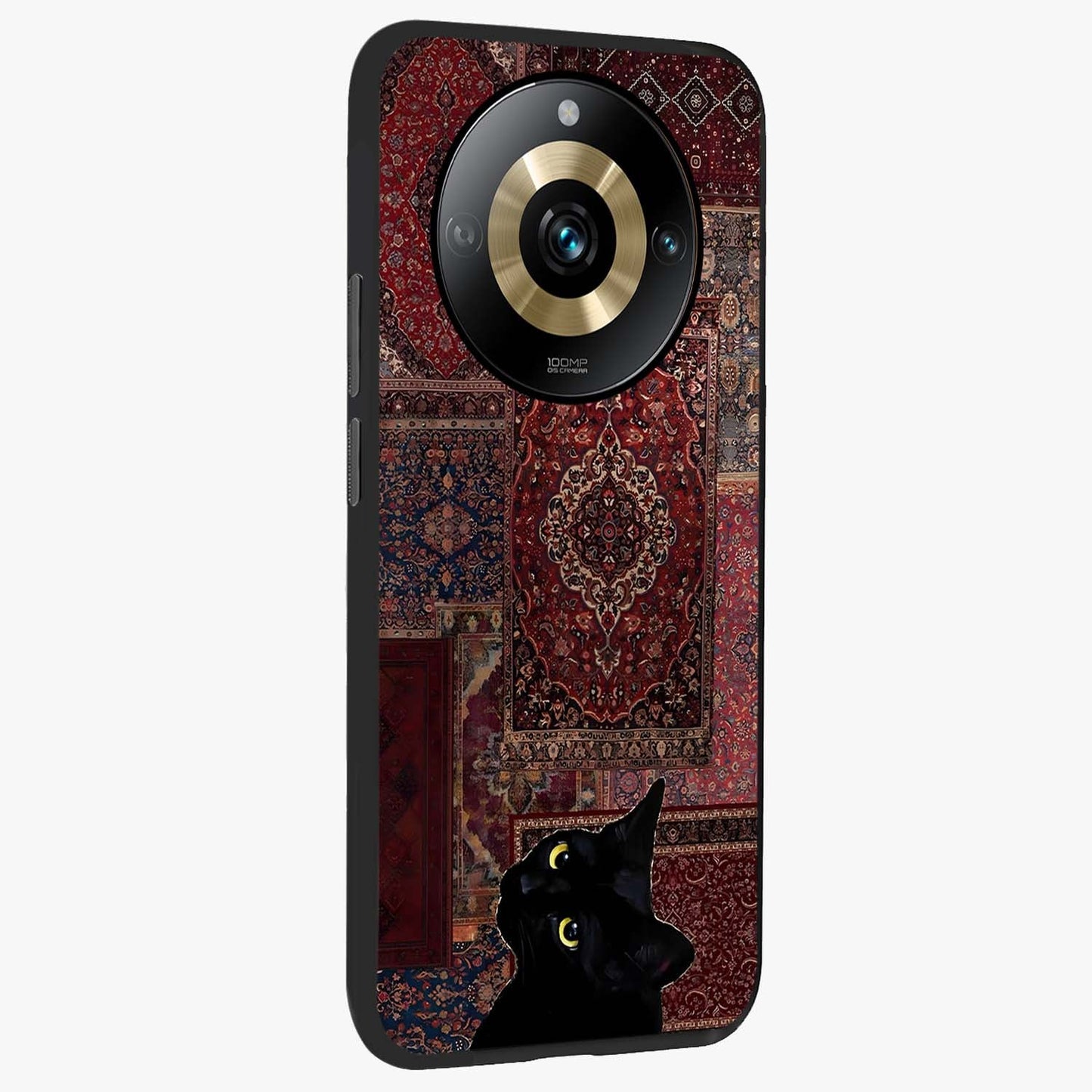 Regal Magic Cat Apple Glass Case upright view showcasing charming cat artwork with playful magical theme.