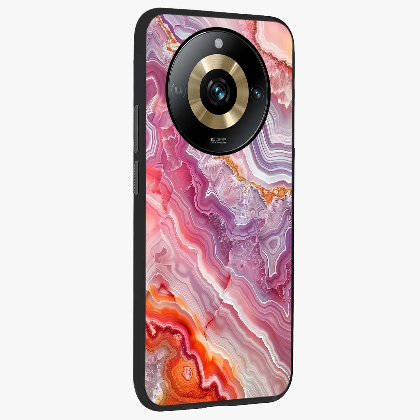 Rose Quartz Marble Glass Case upright view showcasing decorative marble artwork with luxurious pastel theme.