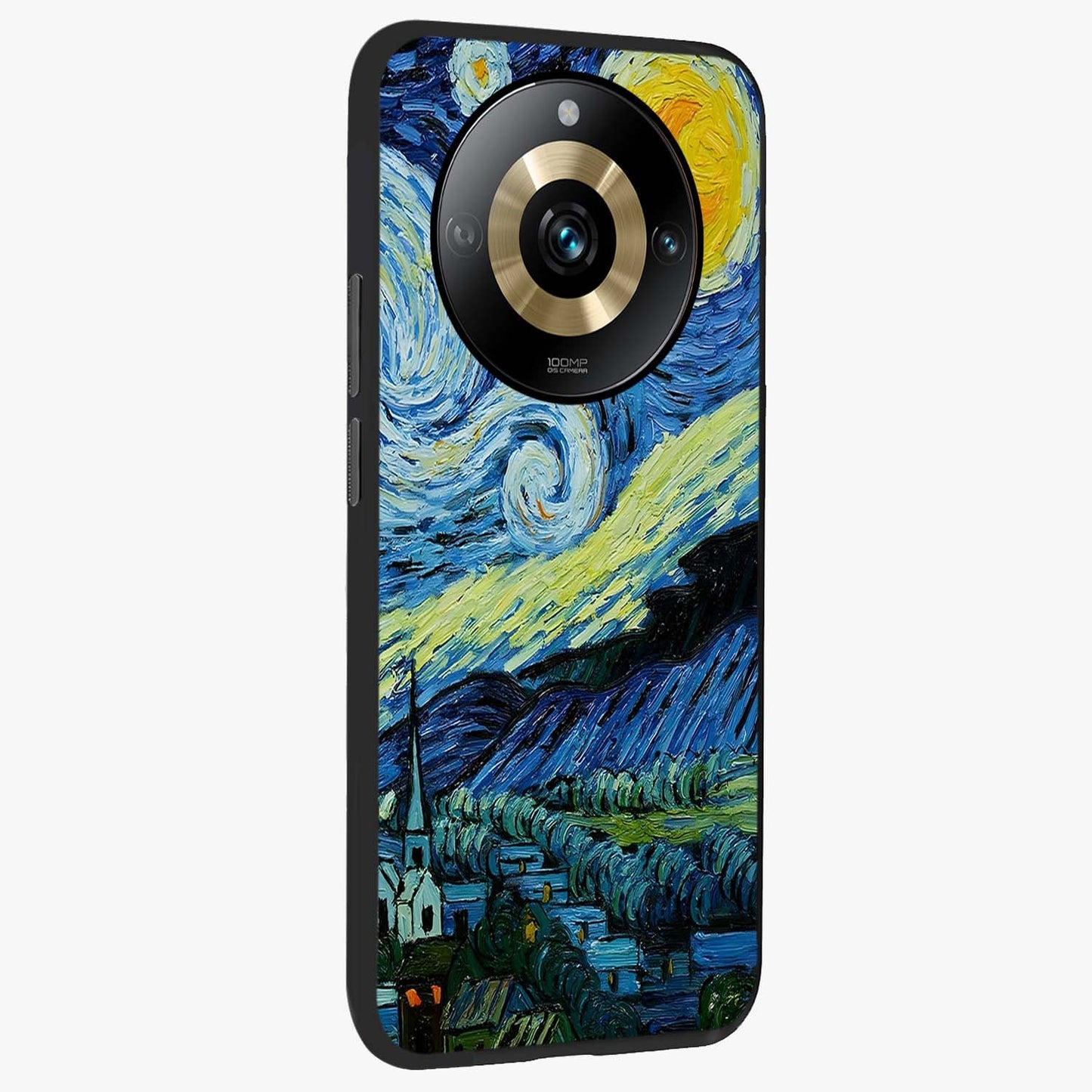 Van Gogh Art Glass Case upright view showcasing expressive painting style artwork with timeless artistic theme.