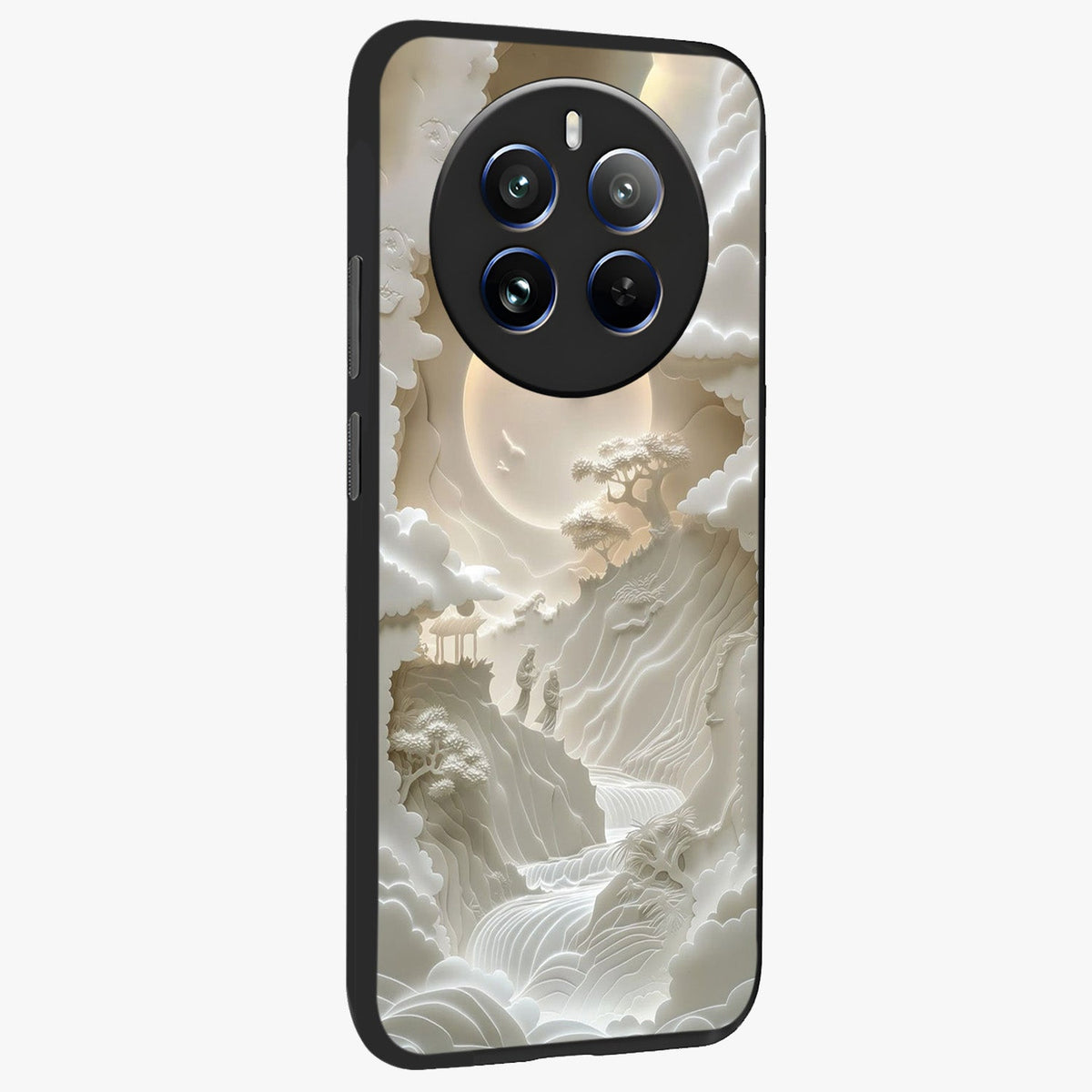 Celestial Origami Glass Case upright view showcasing creative origami artwork with modern celestial style.
