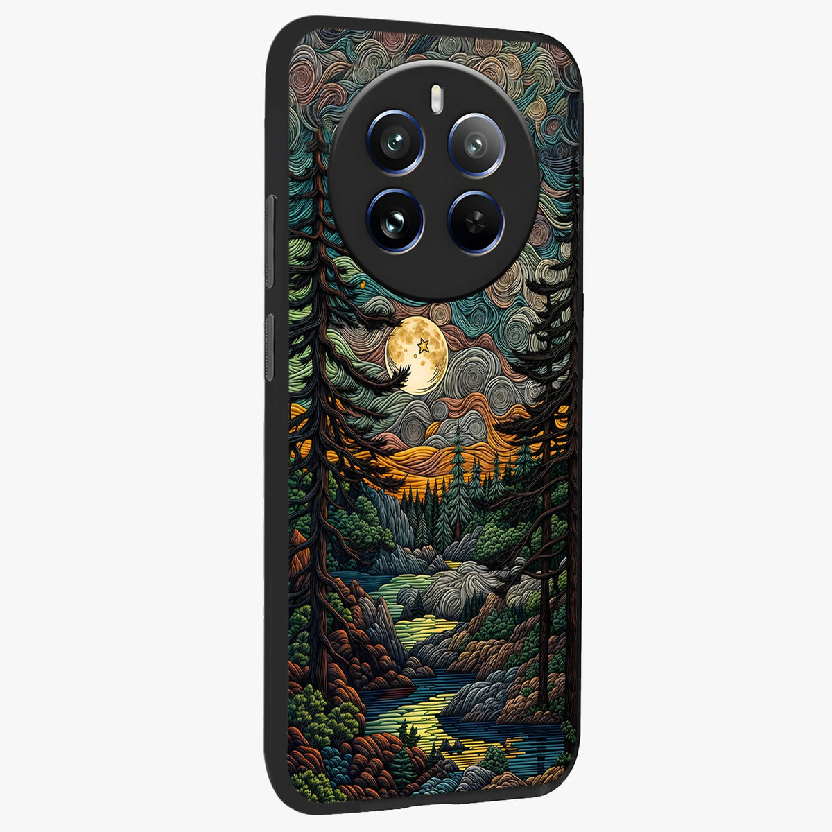 Moonlight Forest Dream Glass Case upright view showcasing magical forest artwork with calm night theme.
