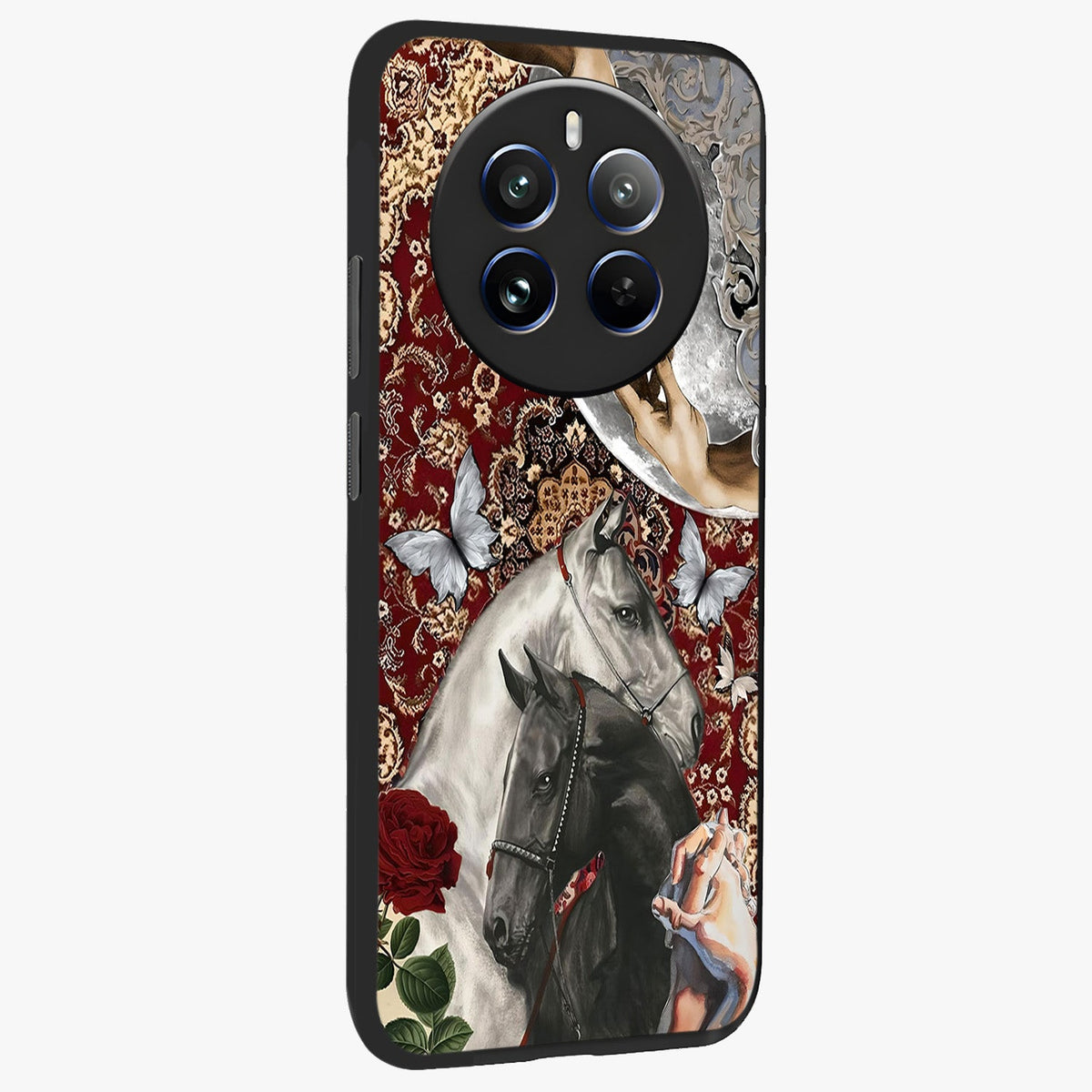 Moonlit Royal Stallion Glass Case upright view showcasing dramatic horse artwork with glowing moon themed design.