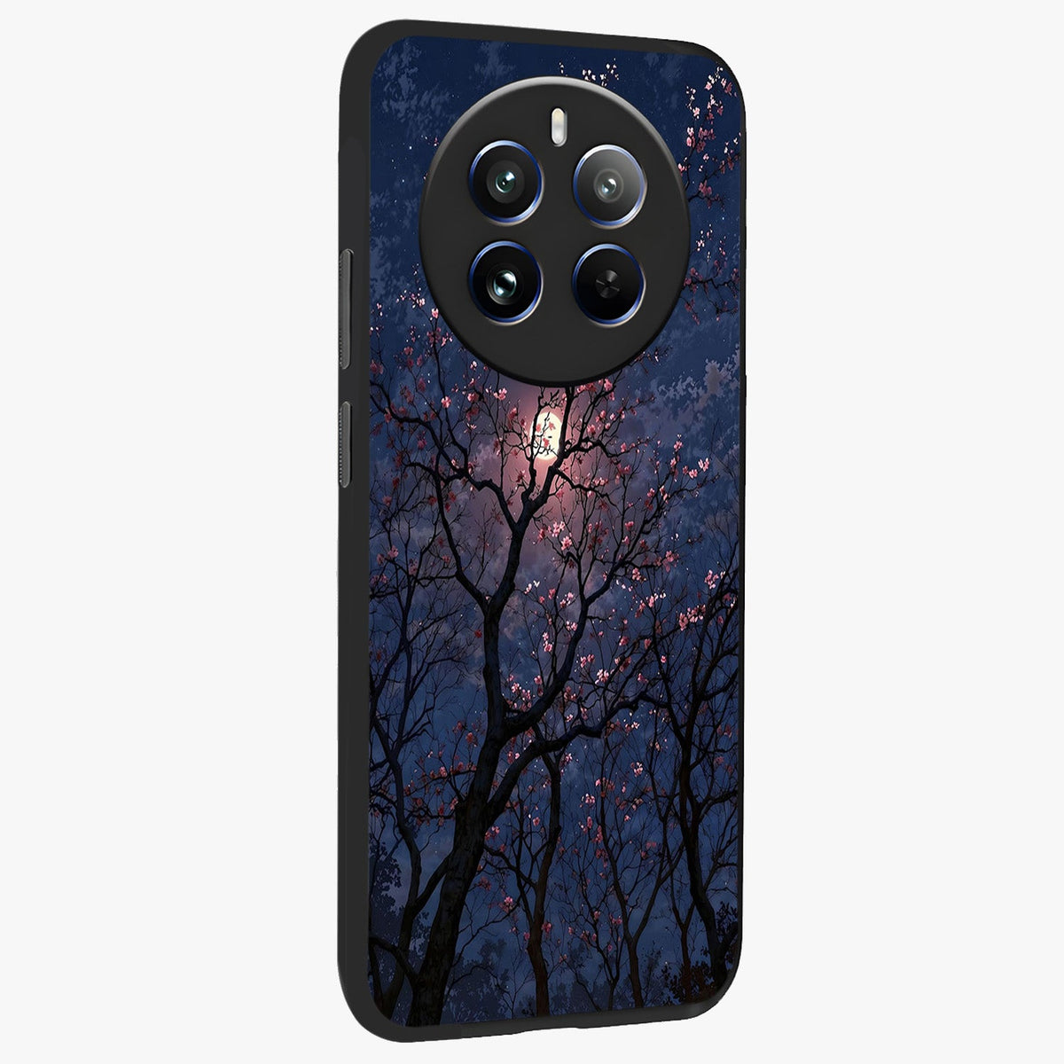 Twilight Sakura Serenade Glass Case upright view showcasing beautiful cherry blossom artwork with serene evening theme.