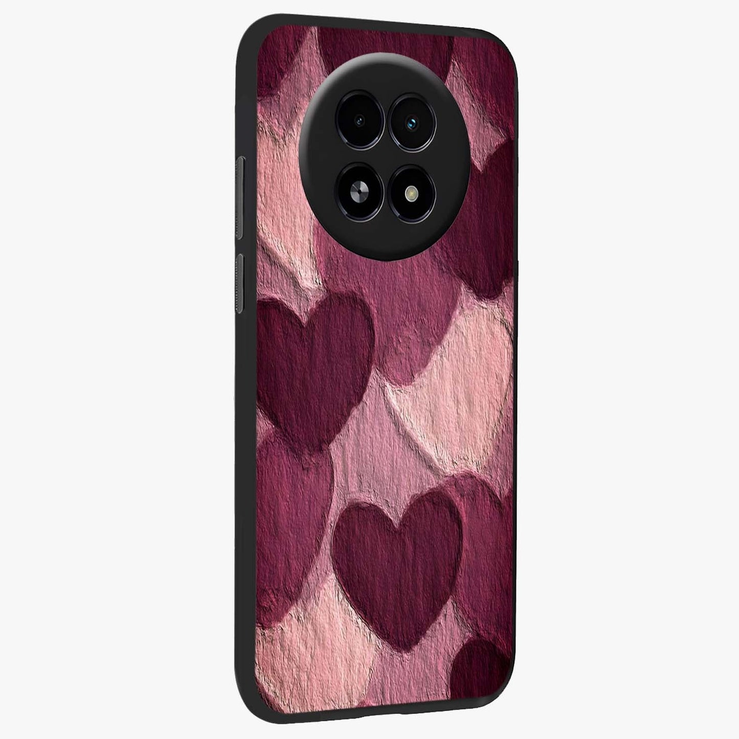 Layered Paper Hearts Glass Case upright view showcasing decorative layered heart artwork with sweet love theme.