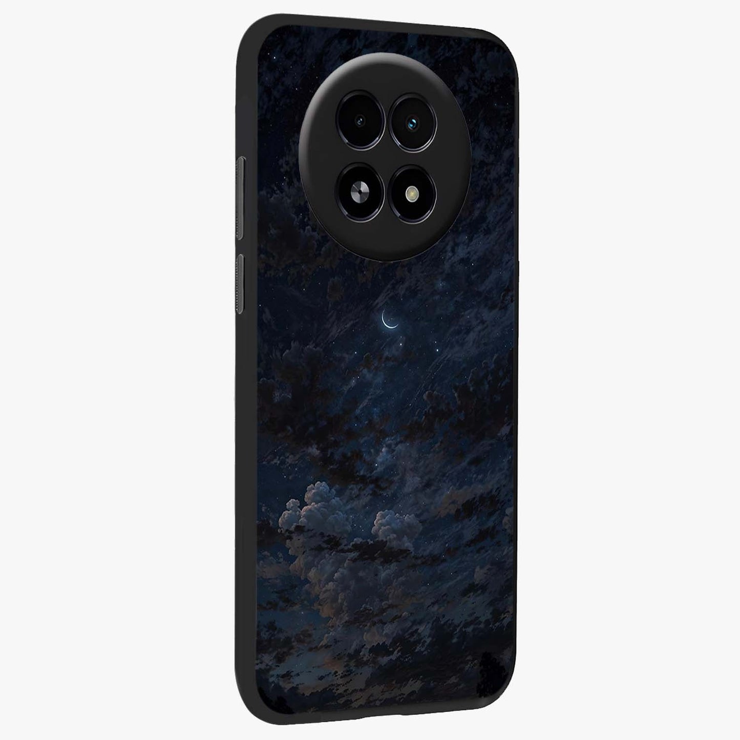 Lunar Veil Silence Glass Case upright view showcasing calm moon themed artwork with serene night atmosphere.