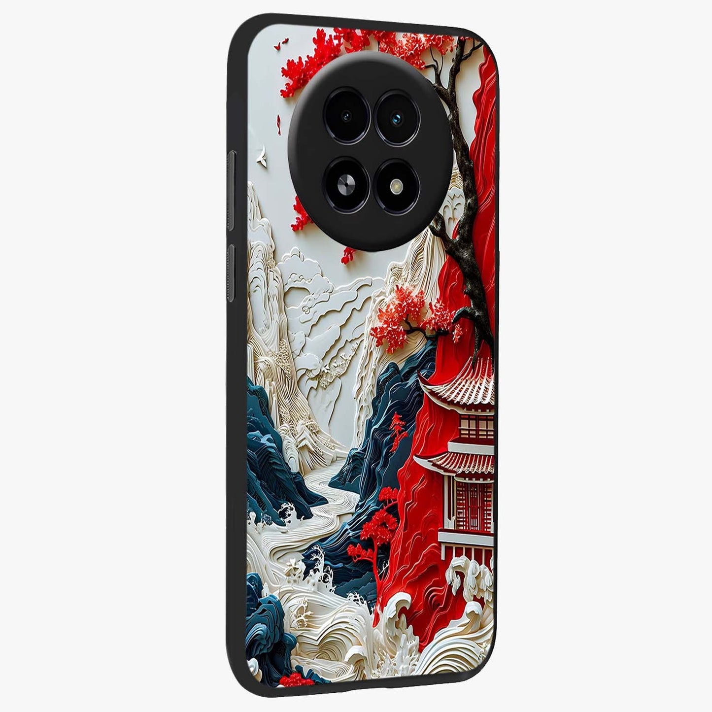Whispers Of Sakura Waves Glass Case upright view showcasing delicate cherry blossom artwork with elegant nature theme.