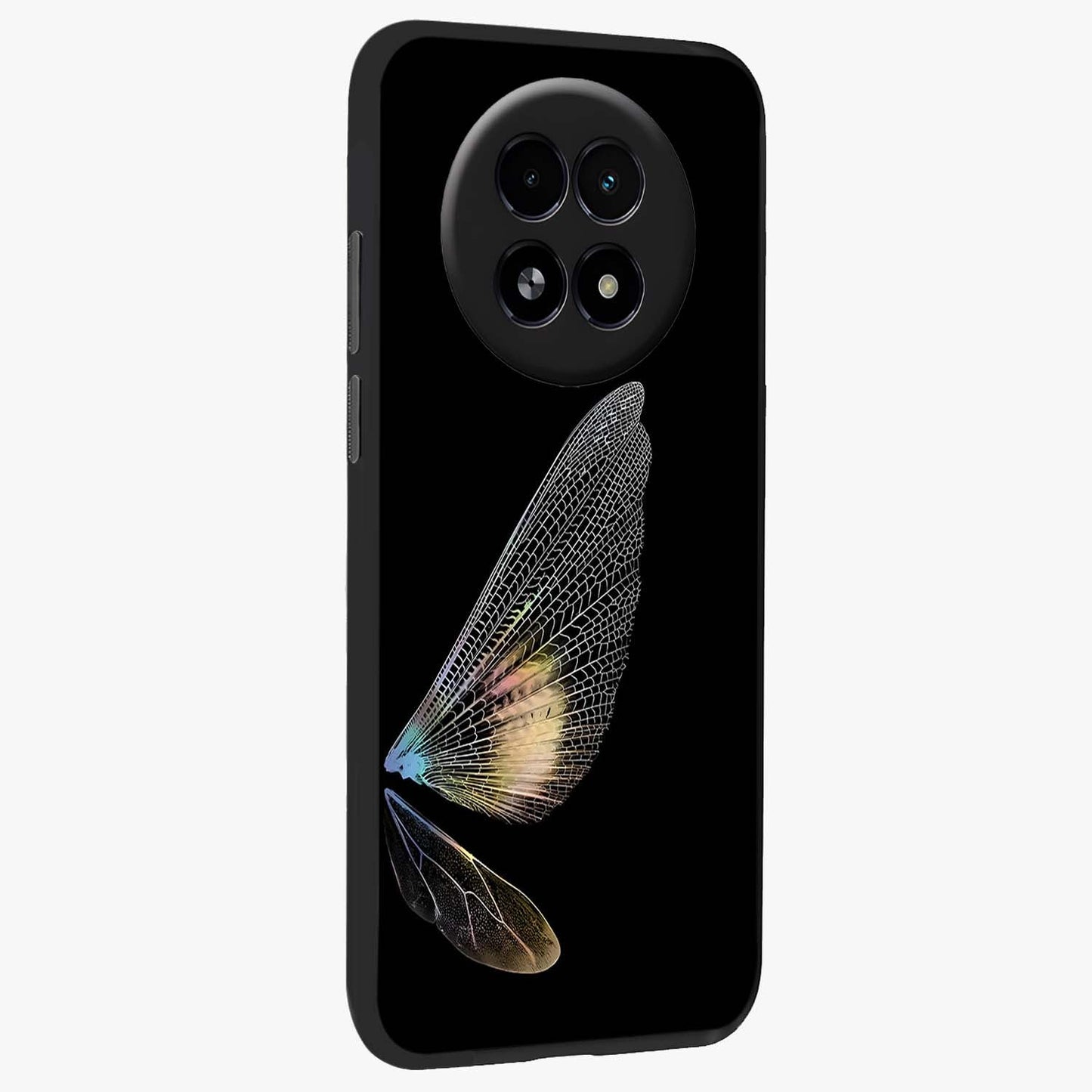 Whispers Of Wings Glass Case upright view showcasing elegant wing artwork with light airy theme.