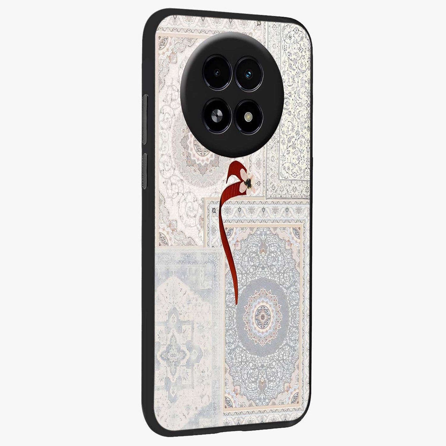 White Aesthetic Bow Glass Case upright view showcasing delicate ribbon bow artwork with cute minimalist theme.