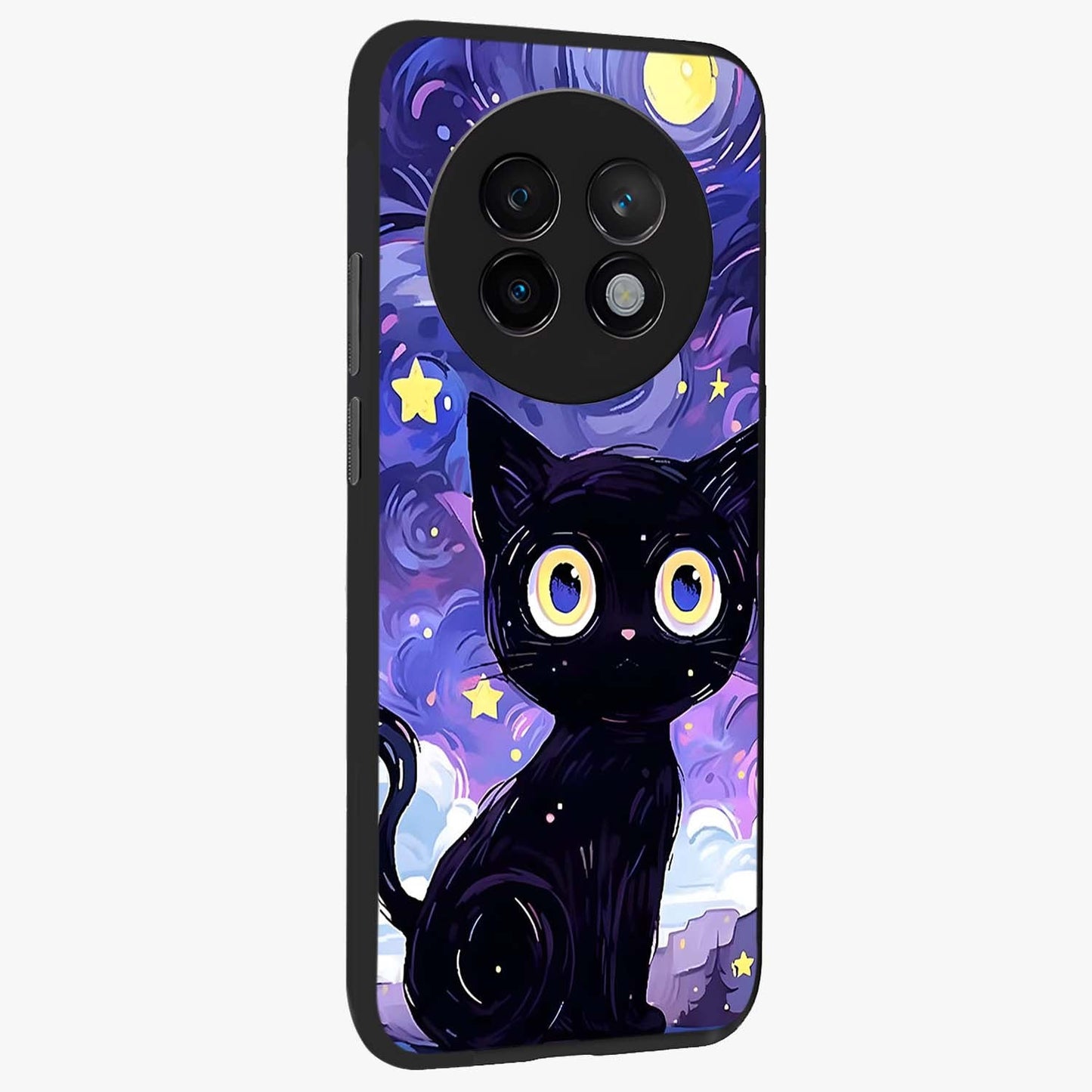 Abstract Cat Art Glass Case upright view showcasing creative feline illustration and aesthetic artistic style.