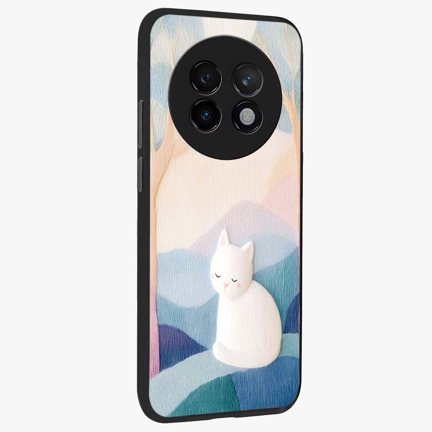 Cotton Dream Cat Glass Case upright view showcasing charming cat artwork with cozy dreamy theme.