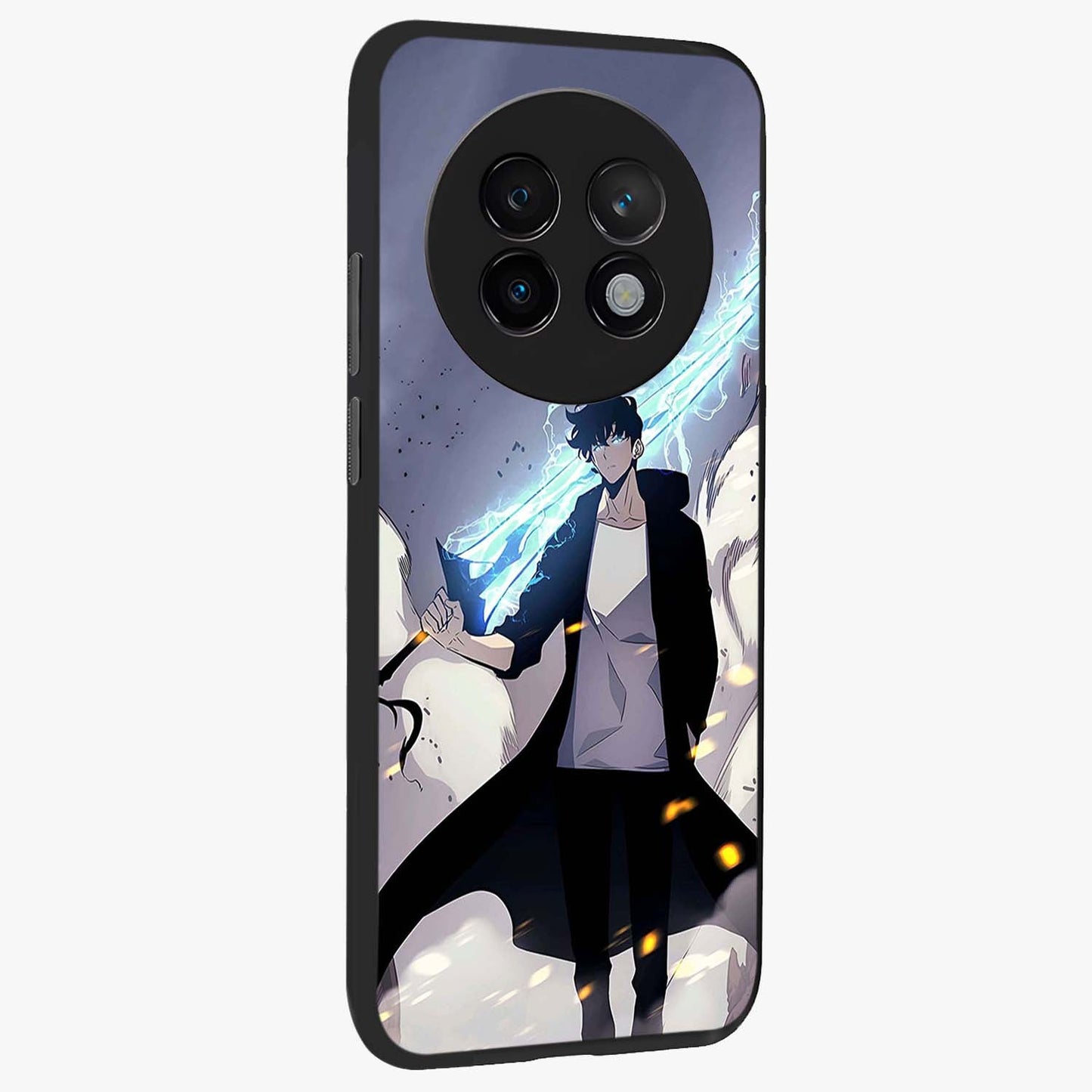 Dark Lightning Anime Warrior Glass Case upright view showcasing dramatic warrior artwork with dark lightning aesthetic.