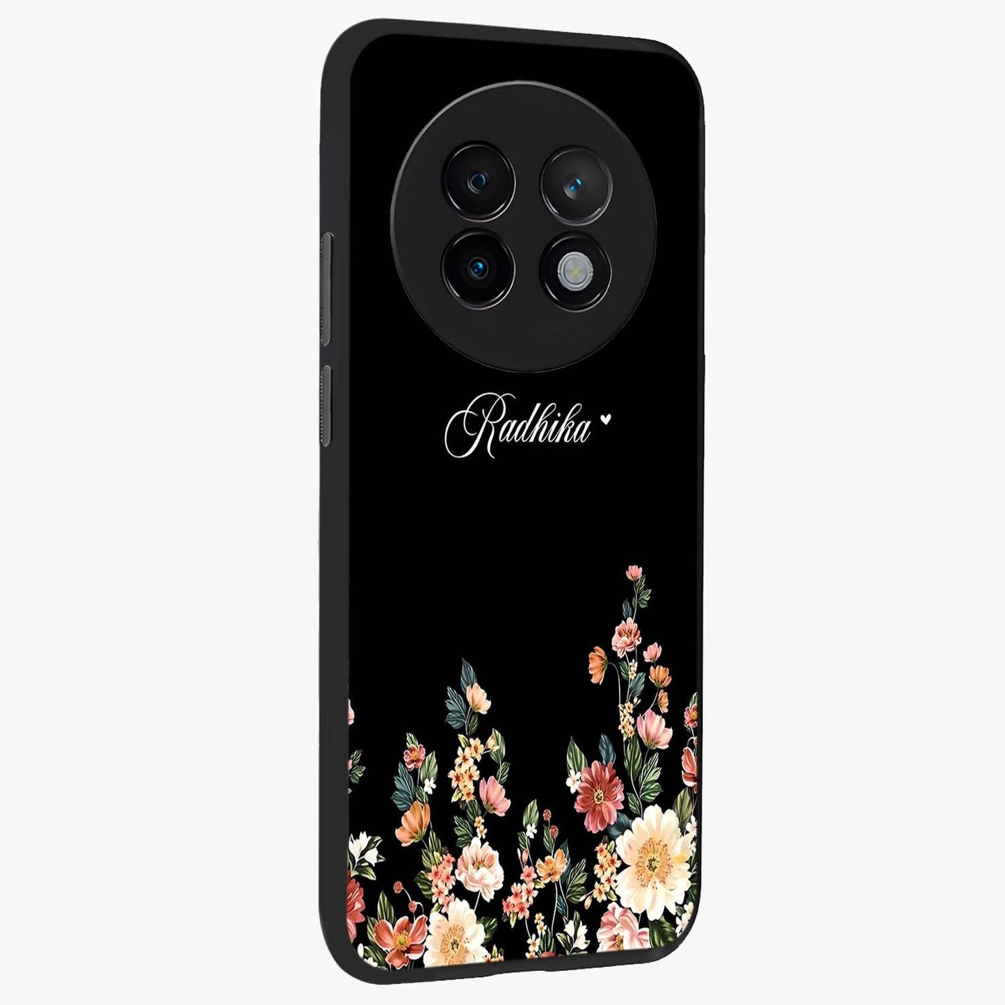 Floral Design With a Custom Personalized Name Glass Case upright view showcasing delicate floral artwork with personalized aesthetic style.