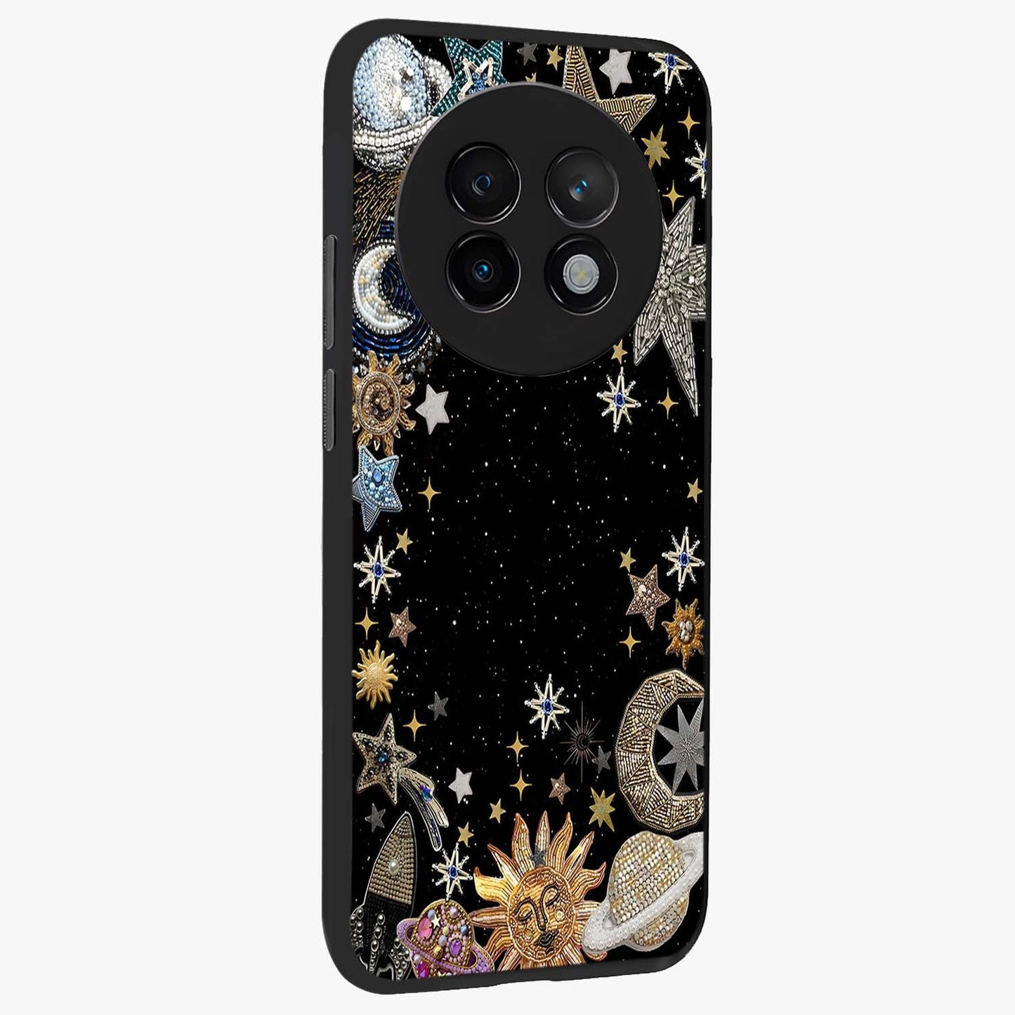Galactic Jewel Stars Glass Case upright view showcasing glittering star jewel artwork with vibrant galaxy theme.