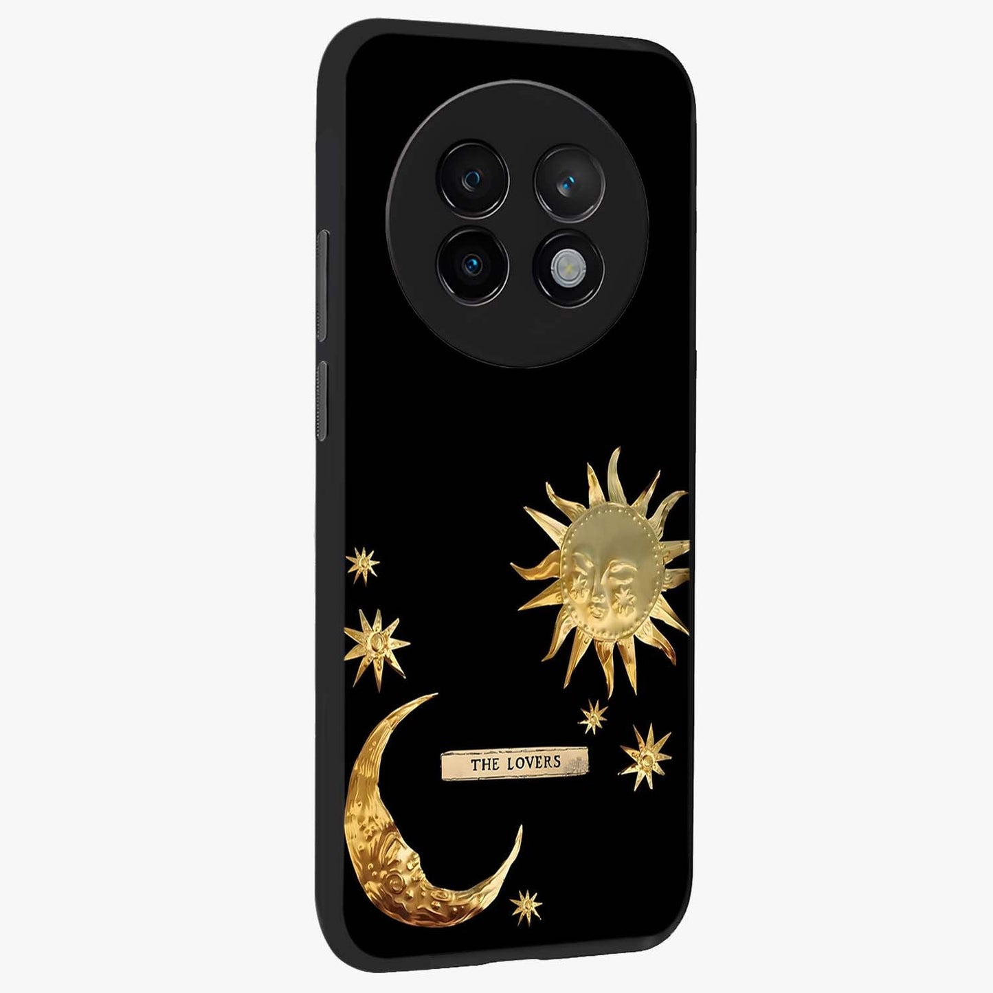 Gold Sun Blush Glass Case upright view showcasing glowing sun artwork with elegant celestial theme.