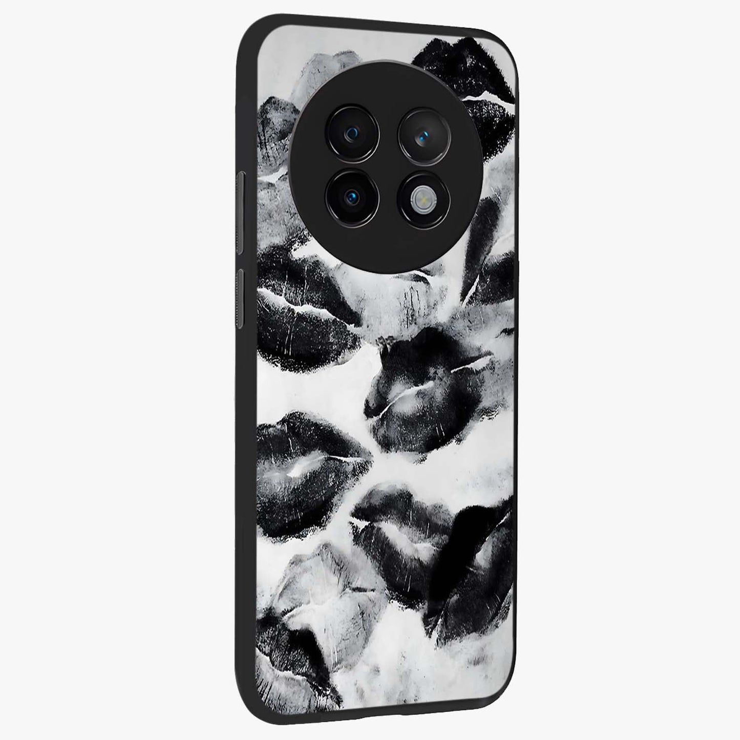 Midnight Kiss Marks Glass Case upright view showcasing stylish kiss mark artwork with trendy romantic theme.