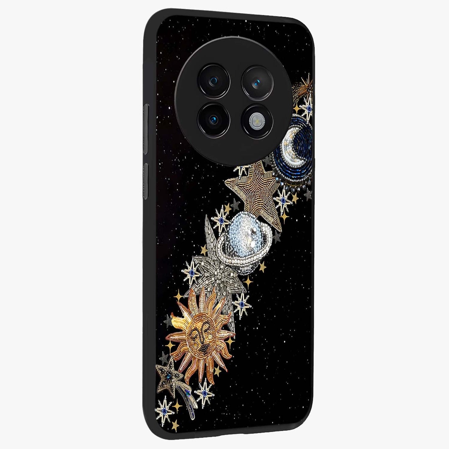 Pearls Universe Object Glass Case upright view showcasing decorative pearl themed artwork with cosmic elegance.