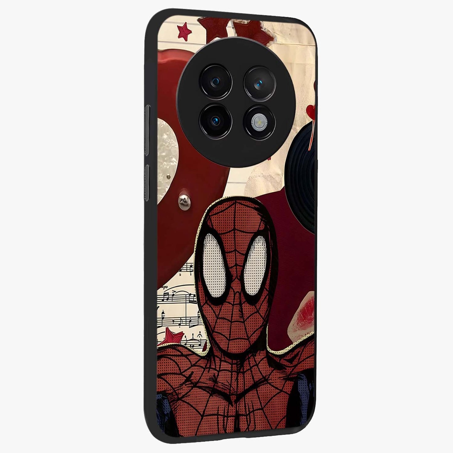 Web Warrior Vibes Glass Case upright view showcasing energetic superhero artwork with bold action theme.