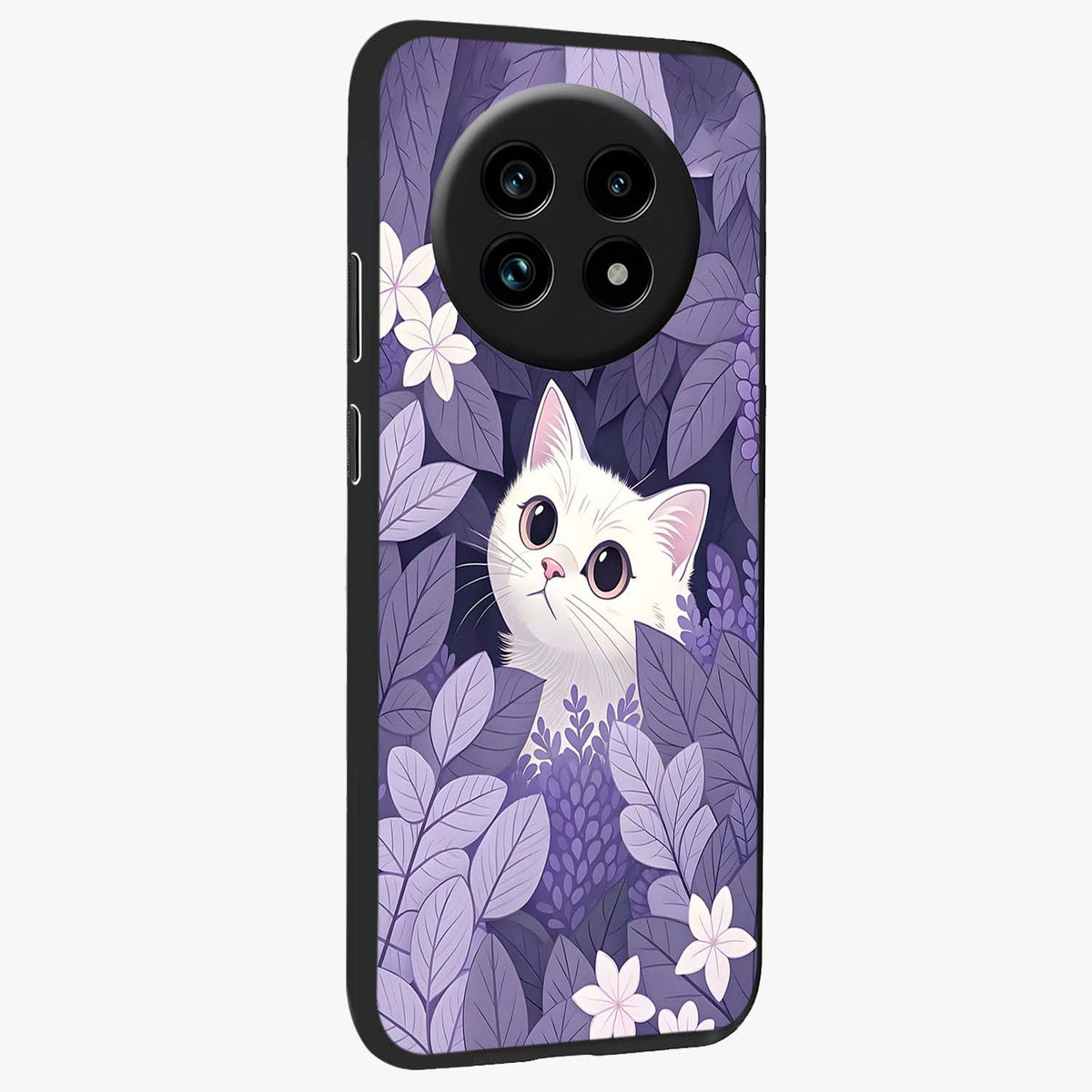 Lilac Hide Peek Cat Glass Case upright view showcasing charming cat artwork with adorable peek theme.