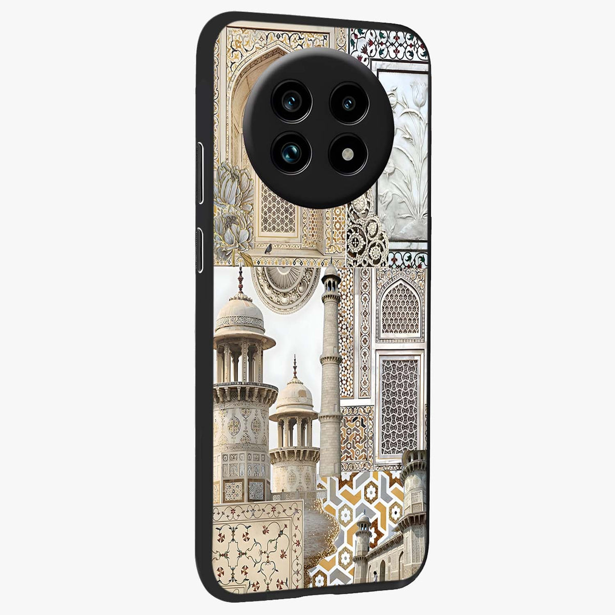 Mughal Marble Legacy Glass Case upright view showcasing ornate Mughal design with luxurious traditional theme.