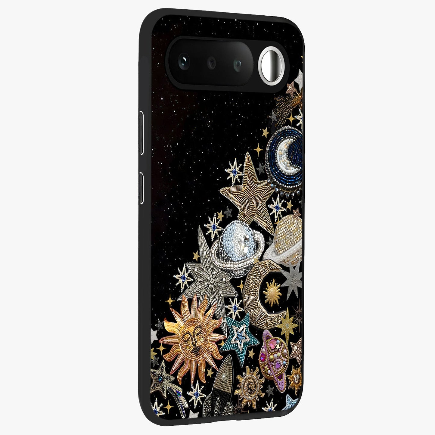 Cosmic Sparkle Dreams Glass Case upright view showcasing glowing cosmic artwork with magical galaxy theme.