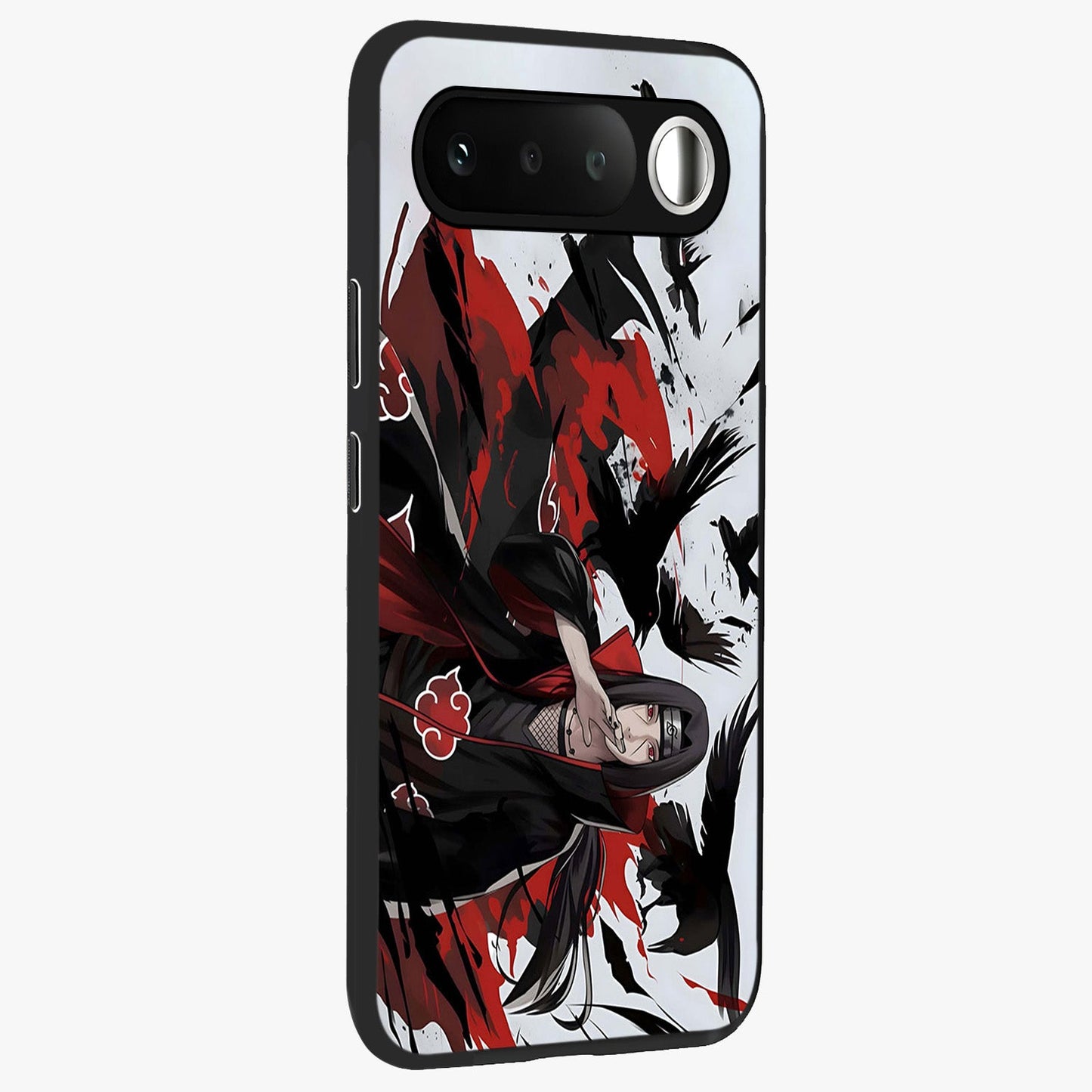 Crimson Crow Illusion Glass Case upright view showcasing striking crow illusion artwork with intense crimson theme.