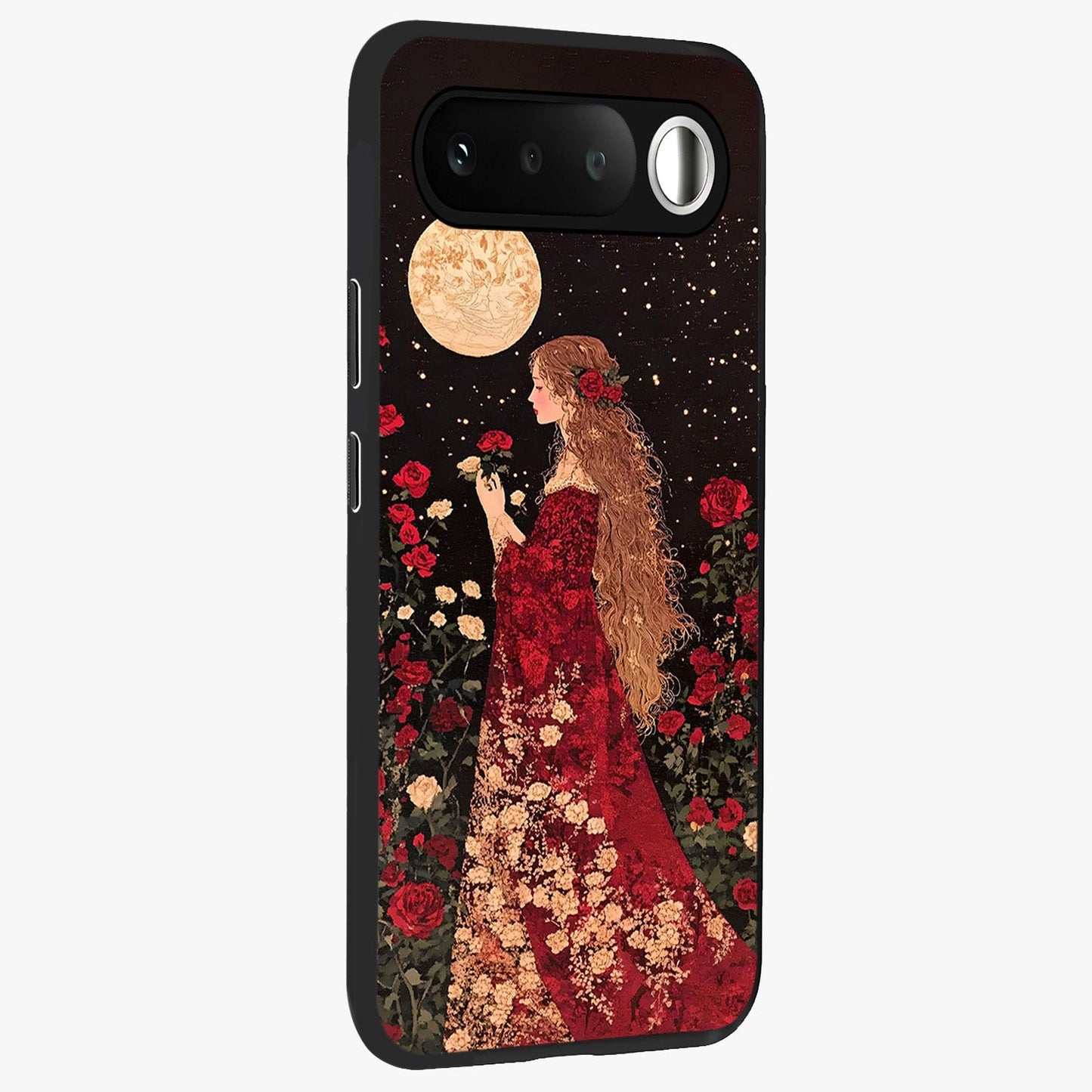 Crimson Dreams Glass Case upright view showcasing dreamy red toned artwork with modern aesthetic style.