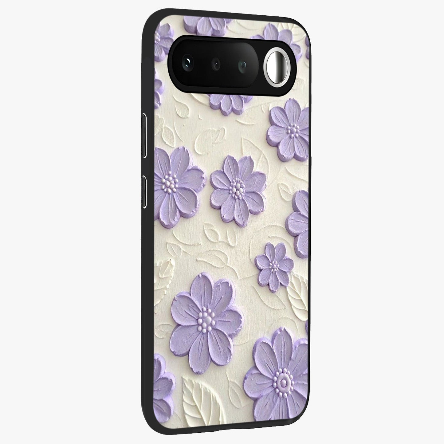 Floral Wall Art With Purple Flowers Glass Case upright view showcasing elegant purple flower artwork with decorative floral theme.