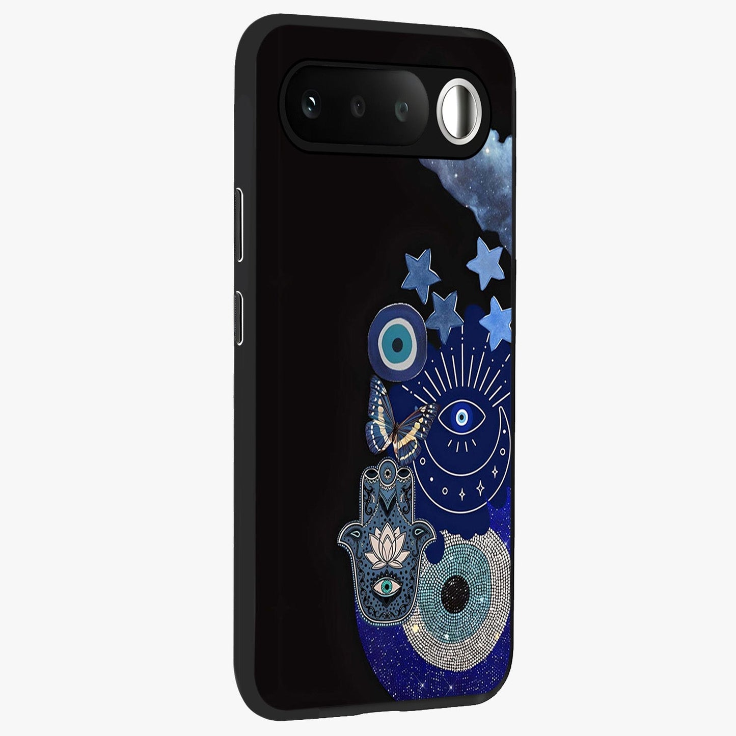 Galactic Charm Cluster Glass Case upright view showcasing glowing cosmic charm artwork with magical celestial style.